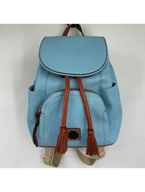 Women's Dooney & Bourke Leather Backpack Light Blue Brown Trim